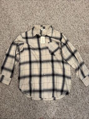 LA MIEL Cream and Black Plaid Button-Down Shirt